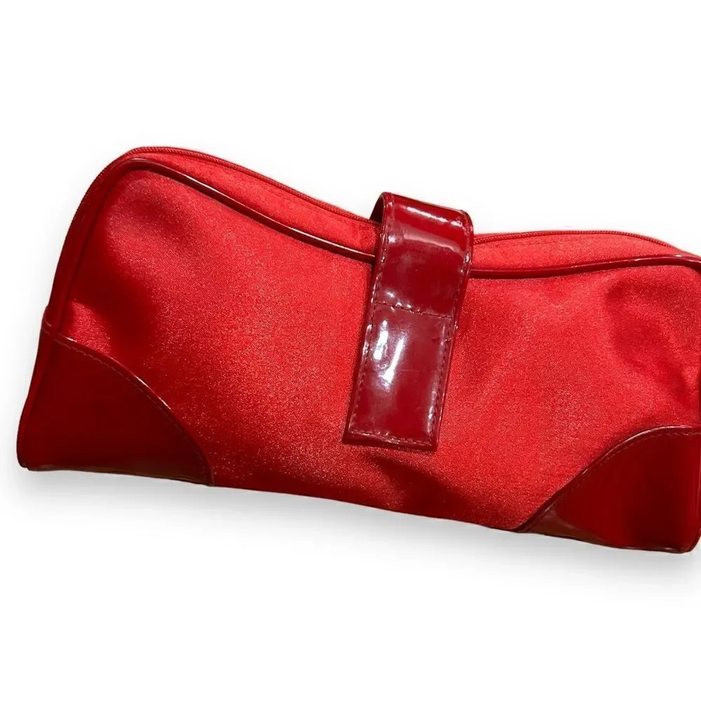 Revolve Dior Vintage Parfum Red Satin Toiletry Bag or Purse Clutch with Buckle